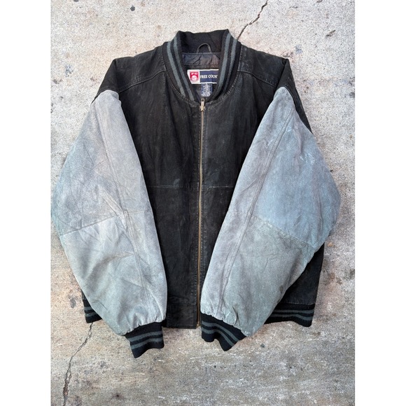 Free Country Other - Free Country Mens XL Suede Leather Bomber Jacket Two Tone Black Gray 352944
